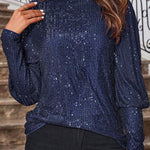 Solid Color Sequined Round Neck Long Sleeve Loose Top