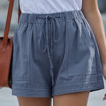 Nadorine Casual Elastic Waist Drawstring Pocketed Loose Shorts Pants