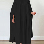 Batwing Sleeves Long Sleeves Solid Color Round-Neck Maxi Dresses