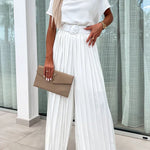 Ivy Cowl Neck Short Sleeve Belt Pleated Loose Wide Leg Jumpsuit