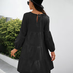 Long Puff Sleeve Shirt Dress Casual Crewneck Loose Fit Sundress Trendy Tiered Layer Summer Mini Dresses