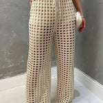 Riley Knit Front Knotted Bandeau and Stretch Hollow Out Wide Leg Pants Set