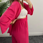 Two-Piece Set Long Sleeve Shirt Solid Color Pleated Elastic Waist Long Pants