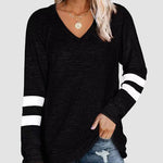 Striped Print Plus Size Blouse Casual Plain Color Tunic Tops