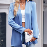 Solid Color Puff-Sleeve Open Blazer Shawl Collar Open Cardigan
