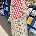 Fashion Fruit Print Long Coat Cherry Trench Coat