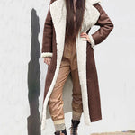 Faux Suede Drop Shoulder Pocket Longline Shearling Coat