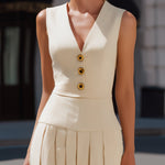 Sleeveless V-neckline Pleated Midi Dress