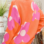 Pink & Orange Floral Cable Knitted Sweater