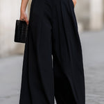 Minimalist Black Turtleneck Top & Wide-Leg Pants Co-ord Set