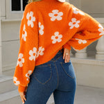 Nadorine Women's Cute Daisy Knit Cardigan Long Sleeve Casual Flower Open Front Sweater Tops