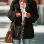 Plush Coat Lapel Long Sleeved Cardigan Jacket