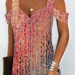 A-Line High Waisted Hollow Printed Cold Shoulder Mini Dresses