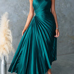 Margovil One Shoulder Cut Out Waist Pleated Satin Maxi Dress