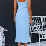Square Collar High Slit Bodycon Midi Cami Dress