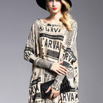 Vintage Loose One-Shoulder Newspaper Printed Split-Joint Sweater