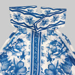 A-Line Loose Flower Print Split-Joint Lapel Maxi Dresses