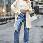 Open Front Knitted Long Cardigan Long Sleeve Casual Lightweight Knitted Cardigans Outerwear