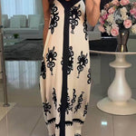 Elegant Ethnic Pattern Print Patchwork Loose Maxi Dress
