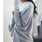 Nadorine Asymmetric Draped Jumper Long Batwing Sleeve Off The Shoulder Sweater
