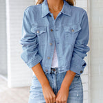 Nadorine Cropped Denim Jacket Button Down Short Trucker Distressed Raw Hem Ripped Jean Jackets