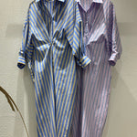 Long Sleeves Loose Buttoned Contrast Color Pockets Striped Lapel Midi Dresses Shirt Dress