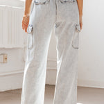 Washed denim multi-pocket non-stretch overalls