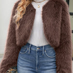 Stylish Long Sleeve Short Casual Faux Fur Jacket