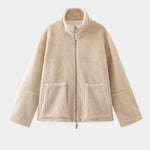 Teddy Fleece Jacket Cozy High Collar Zip-up Coat Fuzzy Winter Outwear with Pockets