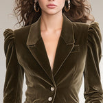 Solid Color Lapel Ruffled Single-breasted Velvet Blazer