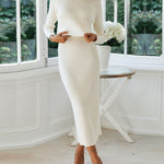 Solid Color Two Piece Set Women Sweater & Comfortable Slim Split Skirt