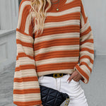 Striped Sweater Women Knitted Crew Neck Pullover Sweater