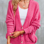 Button Front Pocketed Loose Fit Knitted Cardigan
