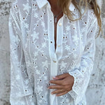 Embroidered Plant Long Sleeve Lapel Hollow Casual Shirt