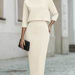 Boat Neck Top And Midi Skirt Set