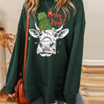 Nadorine Christmas Cow Merry Bright Round Neck Casual Pullover Sweatshirt