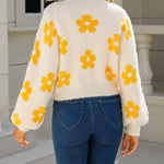Nadorine Women's Cute Daisy Knit Cardigan Long Sleeve Casual Flower Open Front Sweater Tops