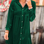 Long Sleeve Ruffle Velvet Button Up Shirt Dress