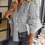 Nadorine Roll Up Sleeve Button Down Lapel Blouse with Pocket Comfy Casual Loose Fit Shirt
