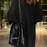 Pointelle Knit Bracelet Sleeve Open Front Cardigan