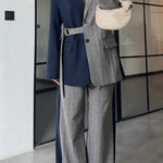 Nayla Plaid Contrast Color Belted Long Sleeve Lapel Blazer and Pocketed Wide Leg Pants Set