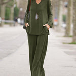 Two-piece Set Solid Long Sleeve Sweatshirt Wide Leg Pants Casual Loose Outfit Suit