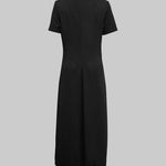 High-low Short Sleeves Buttoned Solid Color Round-neck Maxi Dresses