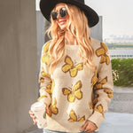 Nadorine Butterfly Print Crew Neck Oversized Knit Sweater