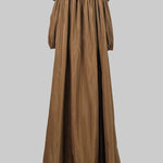 Loose Puff Sleeves Falbala Pleated Solid Color Off-The-Shoulder Maxi Dresses