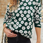 Mock Neck Floral Print Knitted Sweater Color Block Light Weight Sweater