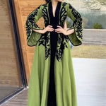 A-line Flared Sleeves Printed Tied Waist V-neck Maxi Dresses