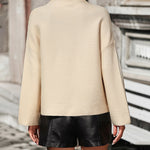Nadorine Crewneck Knitted Sweater Solid Color Batwing Long Sleeve Pullover Jumper Top