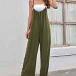 Flowy Wide Leg Jumpsuit Spaghetti Strap High Rise Bodysuit Solid Loose Romper