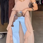 Solid Color V-neck Ruffled Irregular Loose Top